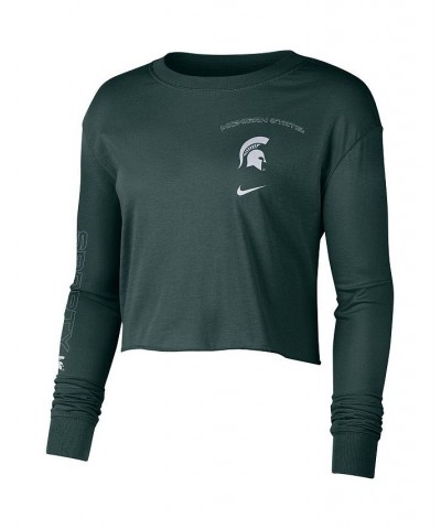 Women's Hunter Green Michigan State Spartans 2-Hit Cropped Long Sleeve T-shirt Hunter Green $22.94 Tops