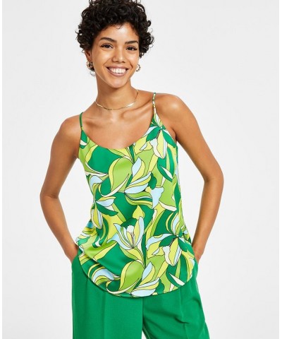 Women's Floral-Print Scoop-Neck Camisole Top Green Chili $25.96 Tops