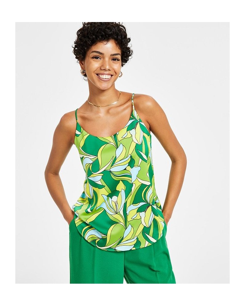 Women's Floral-Print Scoop-Neck Camisole Top Green Chili $25.96 Tops