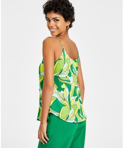 Women's Floral-Print Scoop-Neck Camisole Top Green Chili $25.96 Tops