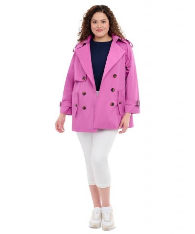 Women's Plus Size Hooded Double-Breasted Trench Coat Purple $63.92 Coats