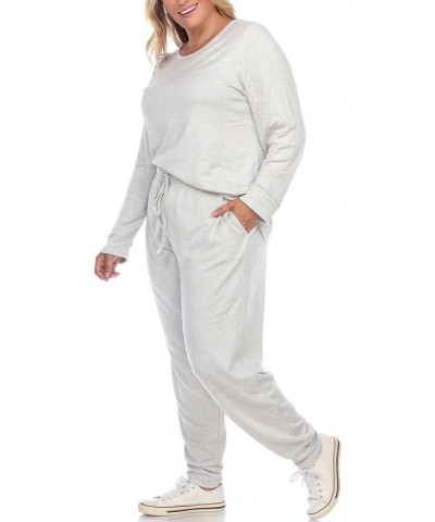 Plus Size Lounge Set 2-Piece Gray $25.80 Sleepwear