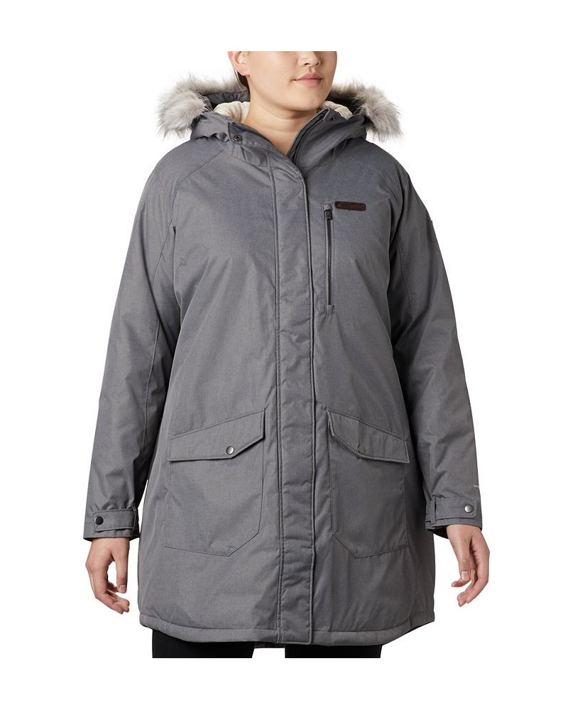 Plus Size Suttle Mountain™ Hooded Faux-Fur-Trim Long Insulated Jacket Gray $85.50 Coats