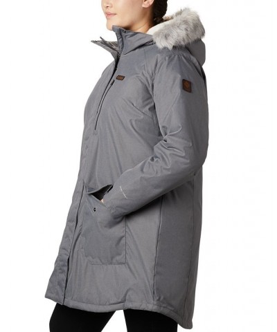 Plus Size Suttle Mountain™ Hooded Faux-Fur-Trim Long Insulated Jacket Gray $85.50 Coats