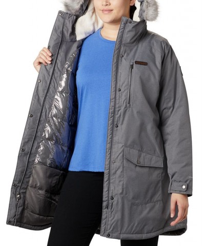 Plus Size Suttle Mountain™ Hooded Faux-Fur-Trim Long Insulated Jacket Gray $85.50 Coats