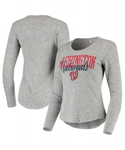 Women's Heathered Gray Washington Nationals Tri-Blend Long Sleeve T-shirt Gray $29.99 Tops