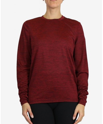 Women's Loose Fit Long Sleeve Moisture Wicking Wrinkle Free Performance T-shirt Red $17.85 Tops