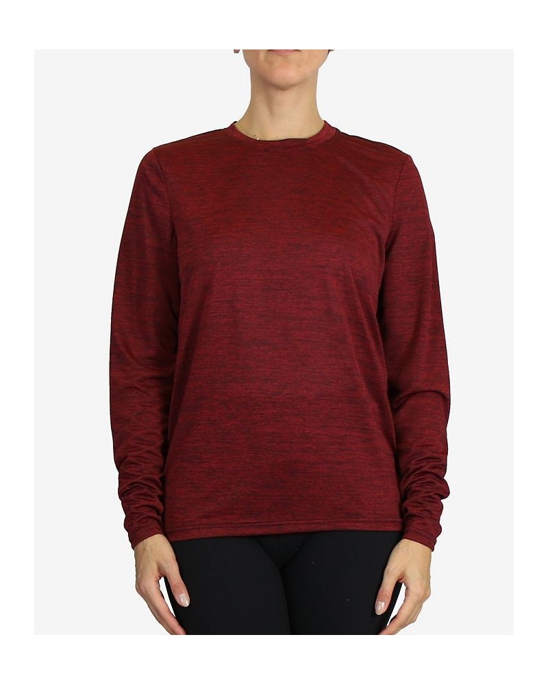 Women's Loose Fit Long Sleeve Moisture Wicking Wrinkle Free Performance T-shirt Red $17.85 Tops