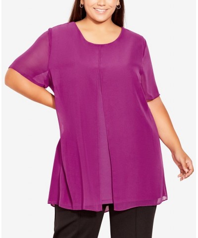 Plus Size Liv Overlay Mixed Media Scoop Neck Top Purple $33.81 Tops