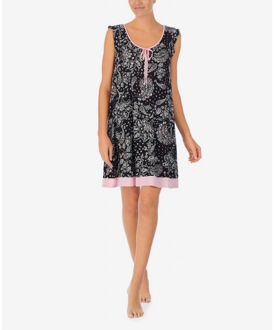 Women's Cap Sleeve Short Gown Black Paisley $27.90 Sleepwear