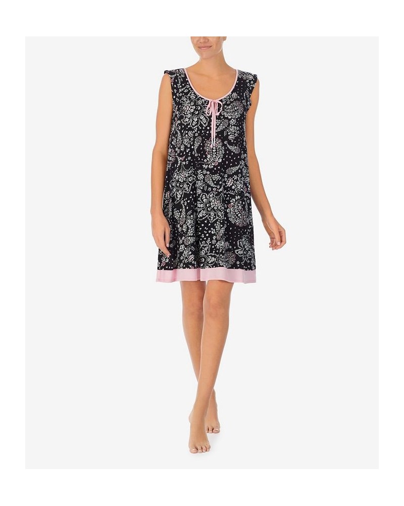 Women's Cap Sleeve Short Gown Black Paisley $27.90 Sleepwear