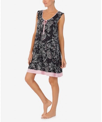 Women's Cap Sleeve Short Gown Black Paisley $27.90 Sleepwear