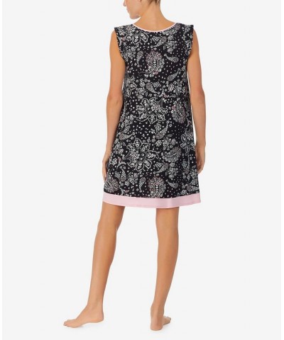 Women's Cap Sleeve Short Gown Black Paisley $27.90 Sleepwear