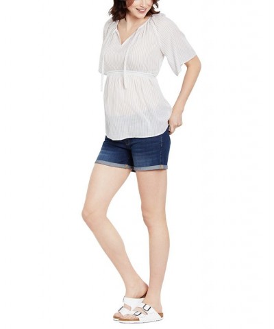 Secret Fit Belly Cuffed Denim Maternity Shorts Dark Wash $28.50 Shorts