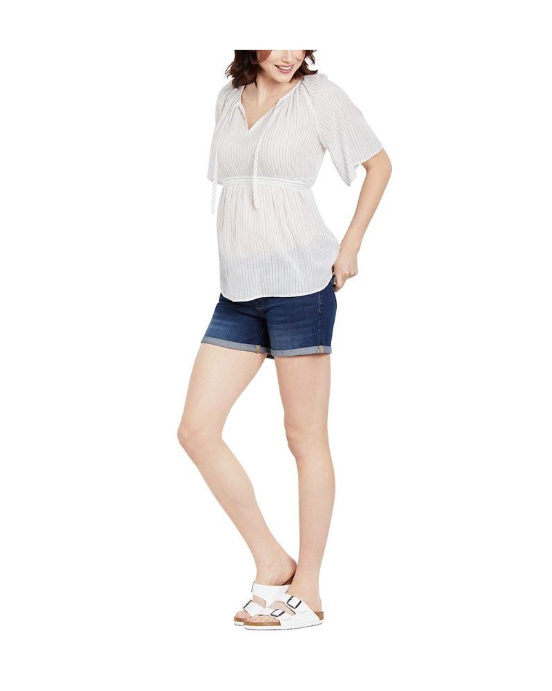 Secret Fit Belly Cuffed Denim Maternity Shorts Dark Wash $28.50 Shorts