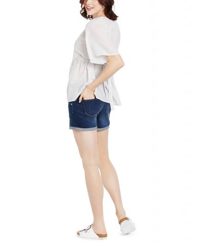 Secret Fit Belly Cuffed Denim Maternity Shorts Dark Wash $28.50 Shorts