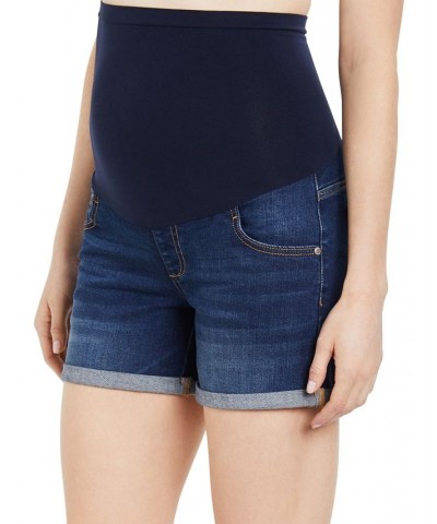 Secret Fit Belly Cuffed Denim Maternity Shorts Dark Wash $28.50 Shorts