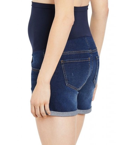 Secret Fit Belly Cuffed Denim Maternity Shorts Dark Wash $28.50 Shorts