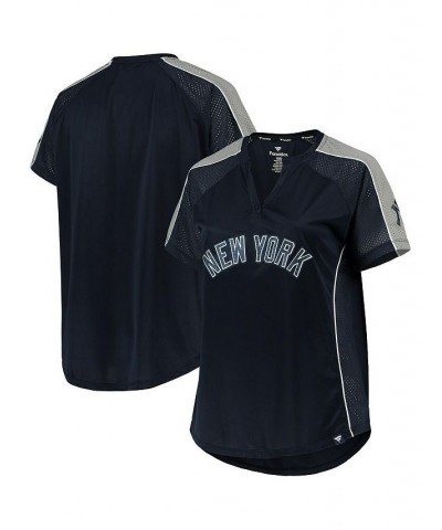 Women's Navy New York Yankees Plus Size Diva Notch Neck Raglan T-shirt Navy $36.00 Tops