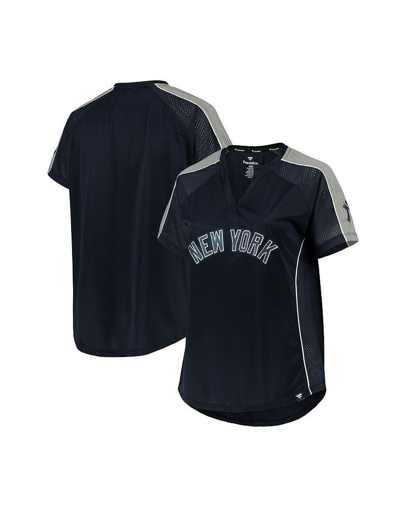 Women's Navy New York Yankees Plus Size Diva Notch Neck Raglan T-shirt Navy $36.00 Tops