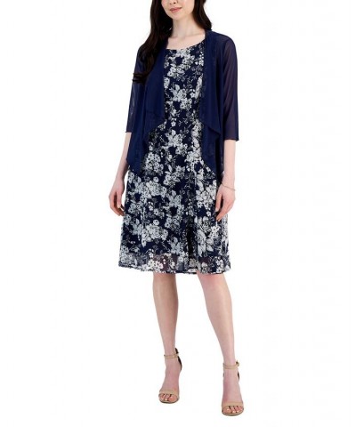 Women's Two-Piece Floral-Print Jacket Dress Navy $41.58 Dresses