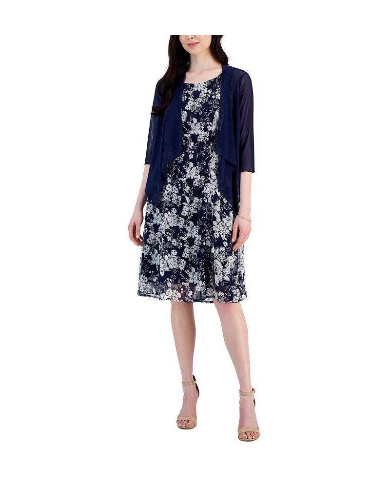 Women's Two-Piece Floral-Print Jacket Dress Navy $41.58 Dresses