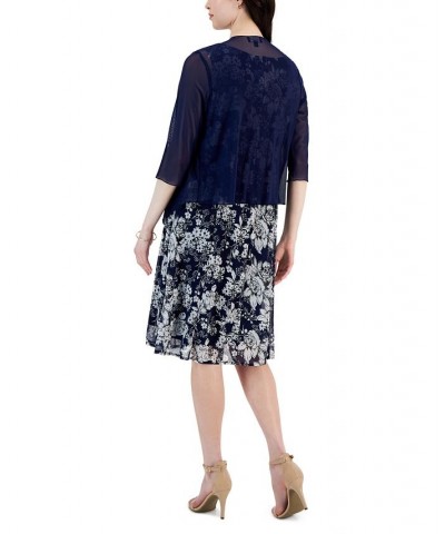 Women's Two-Piece Floral-Print Jacket Dress Navy $41.58 Dresses