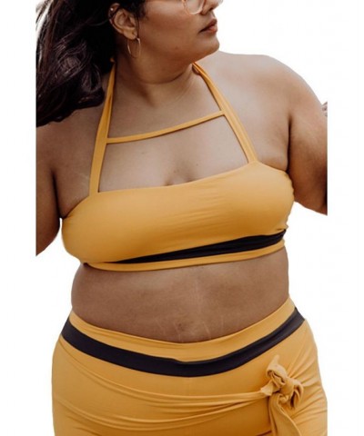 Moe vintage inspired women's plus size halter bikini top Yellow $49.68 Swimsuits