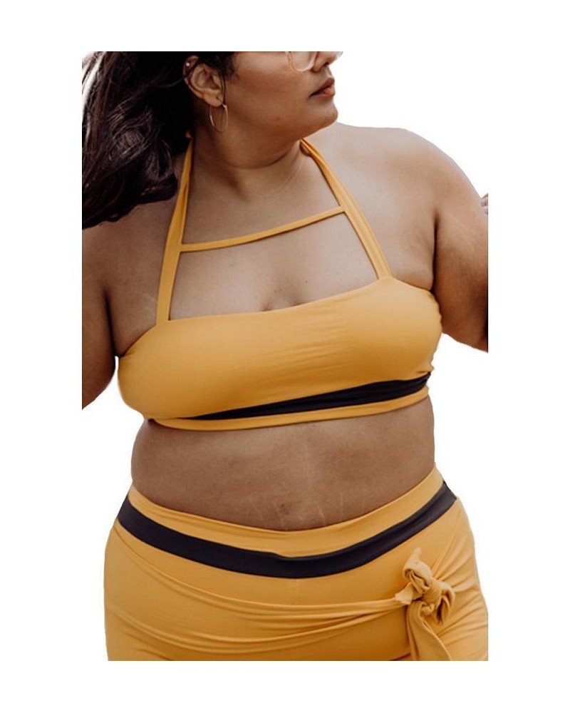 Moe vintage inspired women's plus size halter bikini top Yellow $49.68 Swimsuits