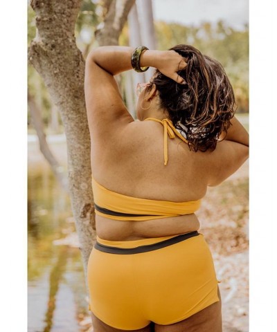 Moe vintage inspired women's plus size halter bikini top Yellow $49.68 Swimsuits