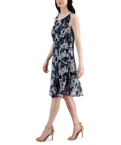 Women's Two-Piece Floral-Print Jacket Dress Navy $41.58 Dresses