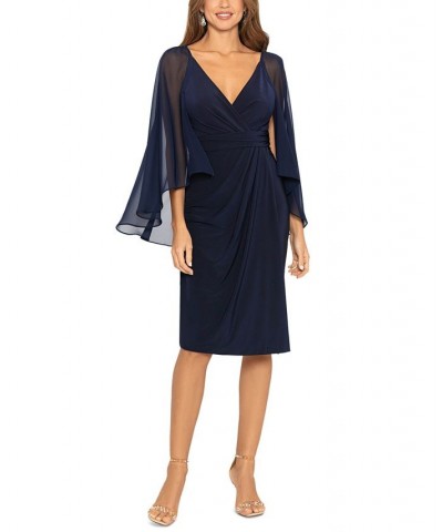 Women's Ruched Cape Sheath Dress Navy $89.79 Dresses