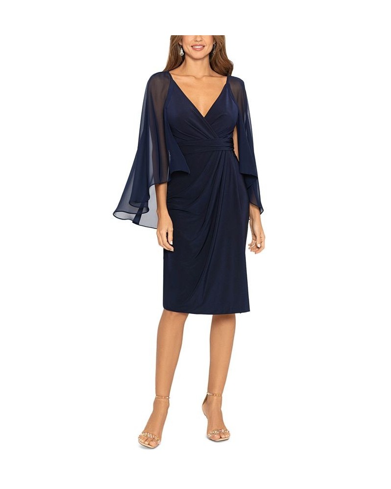 Women's Ruched Cape Sheath Dress Navy $89.79 Dresses