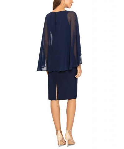 Women's Ruched Cape Sheath Dress Navy $89.79 Dresses