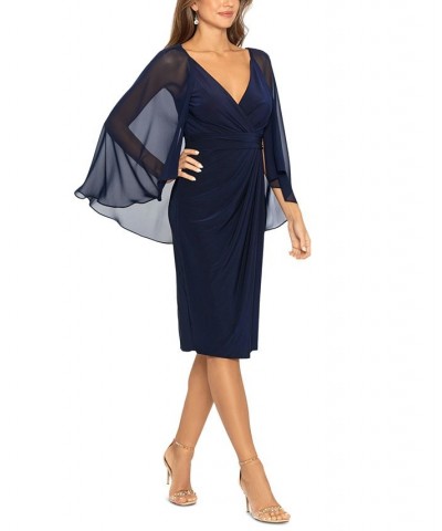 Women's Ruched Cape Sheath Dress Navy $89.79 Dresses