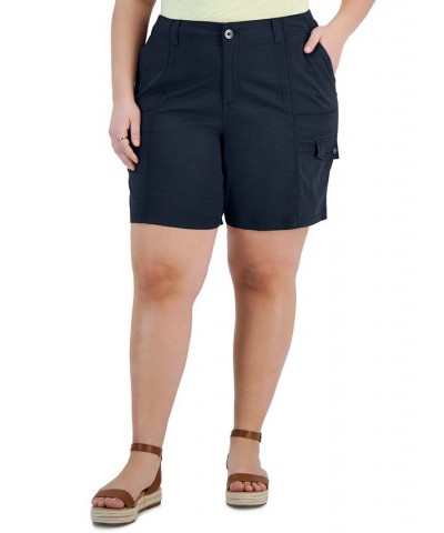 Plus Size Zig Zag Mid-Rise Cargo Shorts Blue $18.06 Shorts