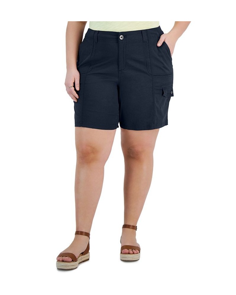 Plus Size Zig Zag Mid-Rise Cargo Shorts Blue $18.06 Shorts