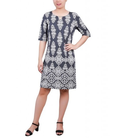 Petite Elbow Sleeve Knee Length Dress with Hardware Navy $21.46 Dresses