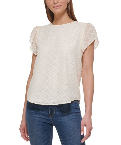 Petite Novelty Metallic Flutter-Sleeve Blouse Ivory $33.18 Tops