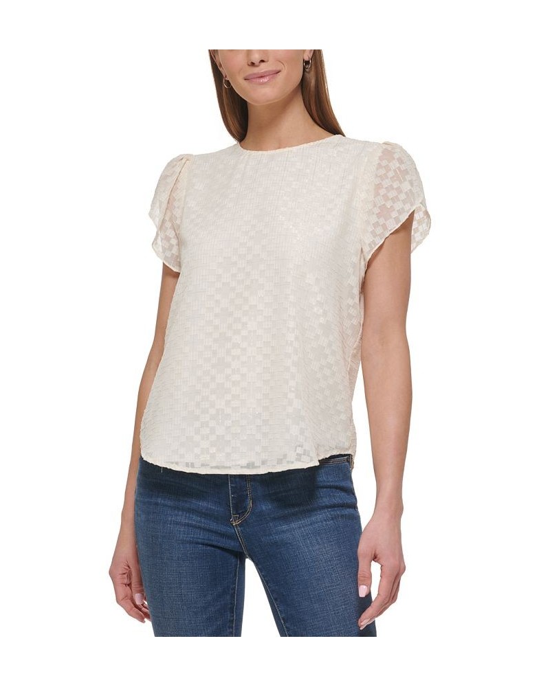 Petite Novelty Metallic Flutter-Sleeve Blouse Ivory $33.18 Tops