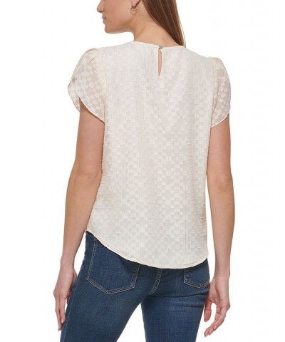 Petite Novelty Metallic Flutter-Sleeve Blouse Ivory $33.18 Tops