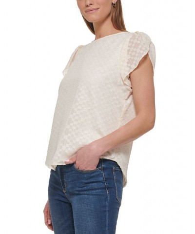 Petite Novelty Metallic Flutter-Sleeve Blouse Ivory $33.18 Tops