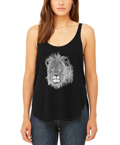 Women's Premium Word Art Flowy Lion Tank Top Black $25.19 Tops