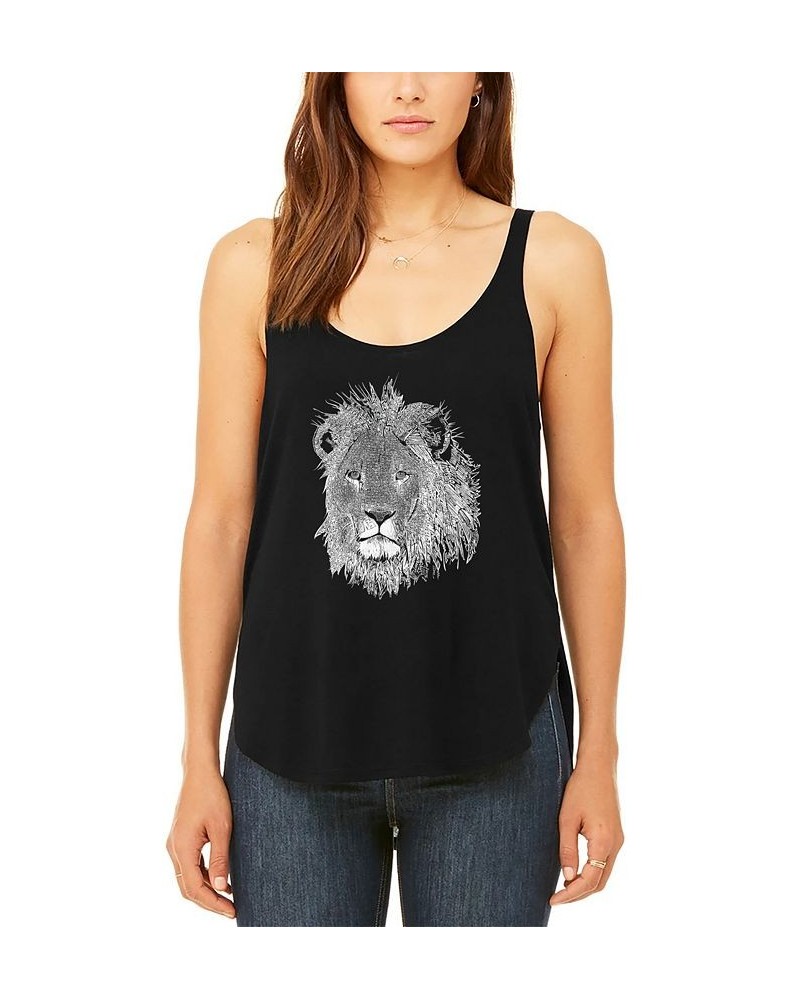 Women's Premium Word Art Flowy Lion Tank Top Black $25.19 Tops