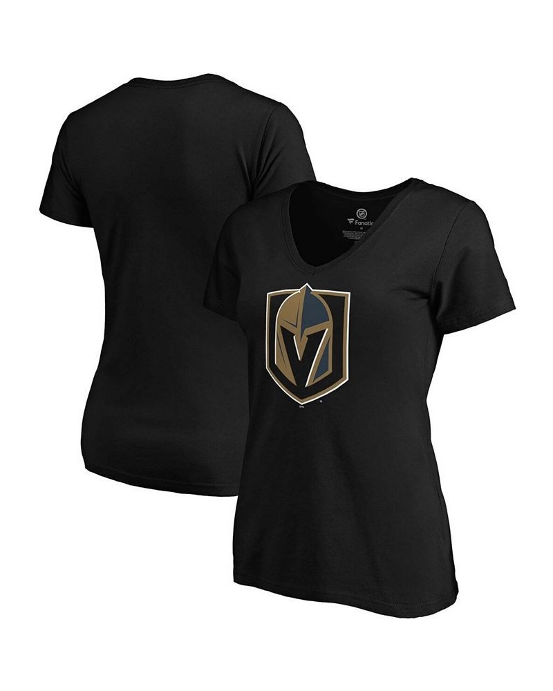 Women's Black Vegas Golden Knights Primary Logo V-Neck T-shirt Black $18.24 Tops