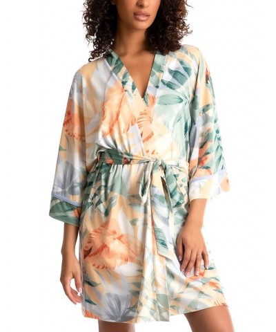 Women's Cayman Printed Wrap Robe Yellow $33.00 Sleepwear