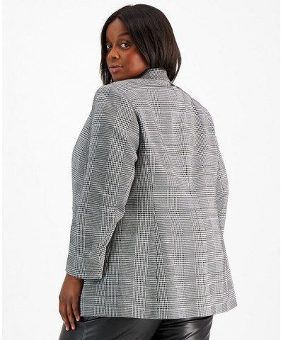 Plus Size Plaid Faux Double-Breasted Blazer Black/White $38.29 Jackets