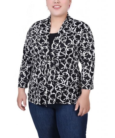 Plus Size 3/4 Sleeve Two-Fer Top Black Dusolei $14.31 Tops