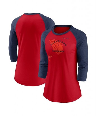 Women's Red Navy Cleveland Guardians Next Up Tri-Blend Raglan 3/4-Sleeve T-shirt Red, Navy $30.79 Tops