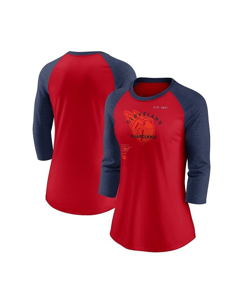 Women's Red Navy Cleveland Guardians Next Up Tri-Blend Raglan 3/4-Sleeve T-shirt Red, Navy $30.79 Tops